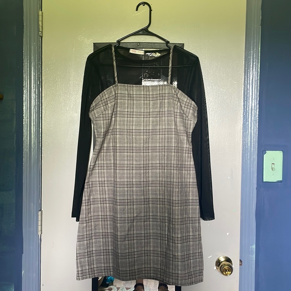 romwe dress and mesh shirt.